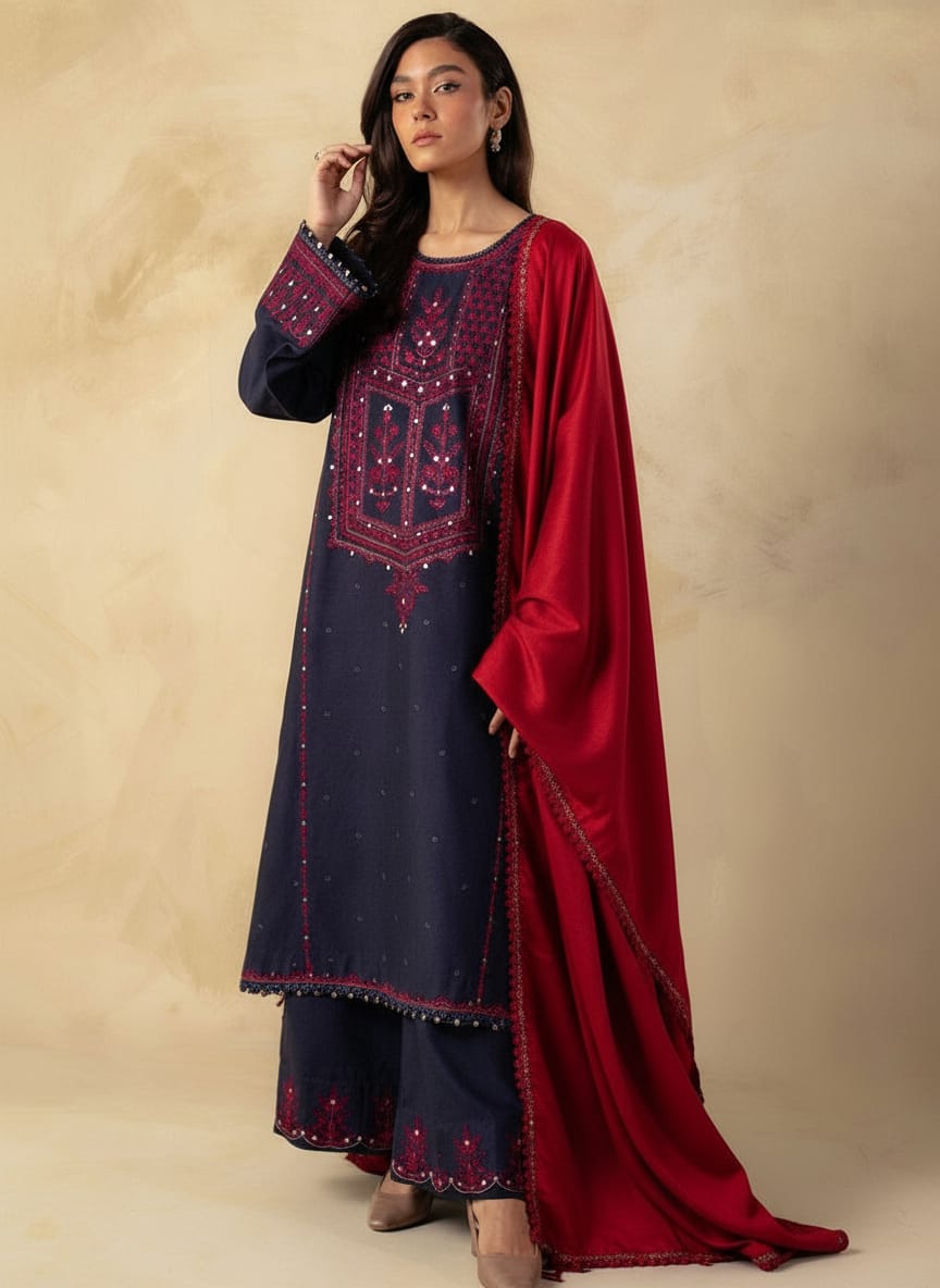 ZARA SHAH JAHAN - 3PC DHANAK EMBROIDERED JA-80B
