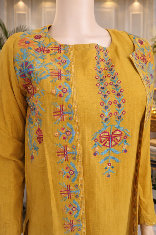 2 Piece Gown style Stitched Cotton Embroided Suit EJ-217