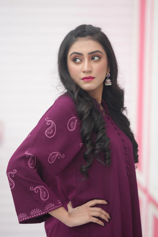 Royal Burgundy 2PC Stitched Lawn Embroided Suit JA-210 S