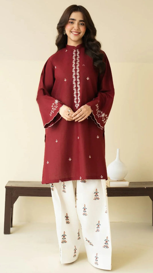 CLARET 2PC DHANAK EMBROIDERED JA-104