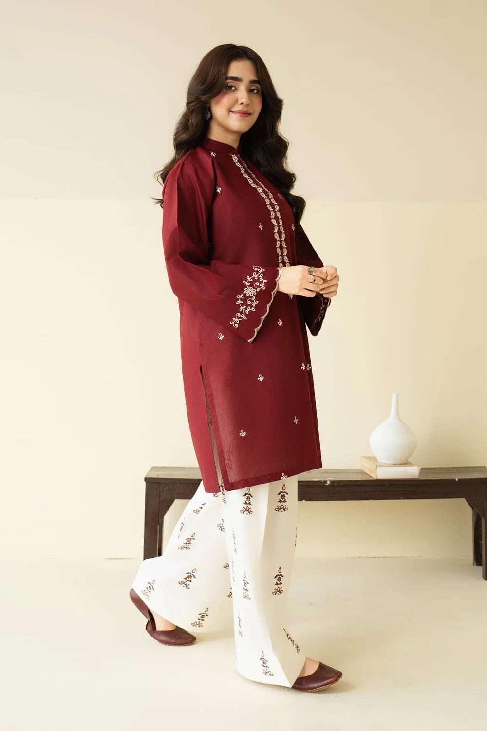CLARET 2PC DHANAK EMBROIDERED JA-104